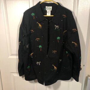 The Quacker Factory women black embroidered full front zip jacket, XL